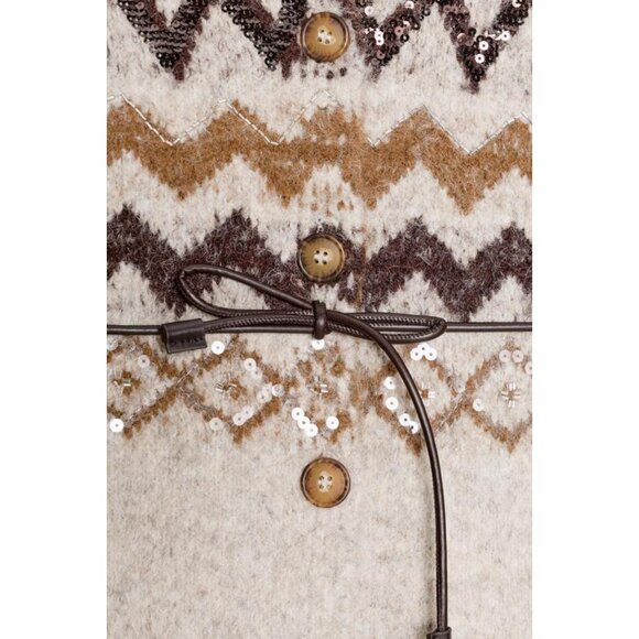 ZARA SEQUINED JACQUARD KNIT CARDIGAN WITH BELT - Picture 8 of 8